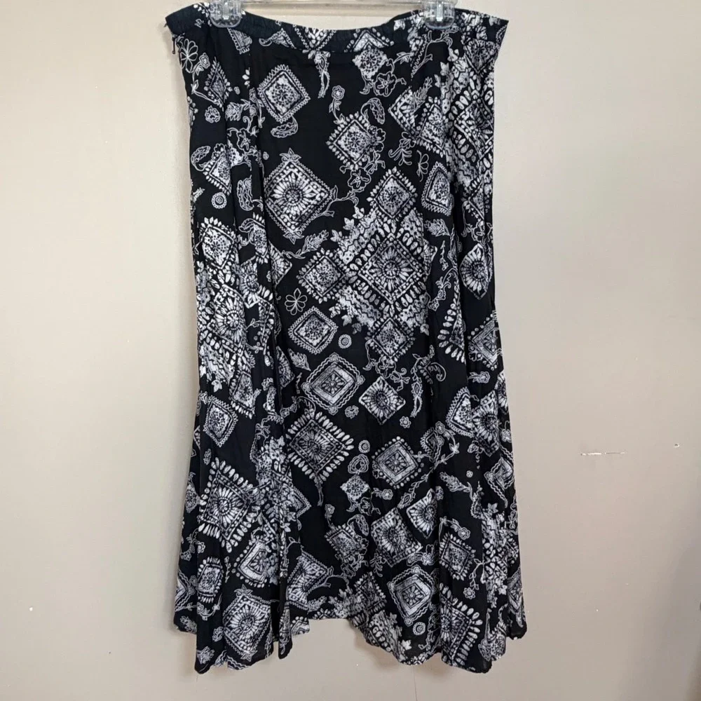 Coldwater‎ Creek Black White Geometric Floral Paisley Midi Skirt Large